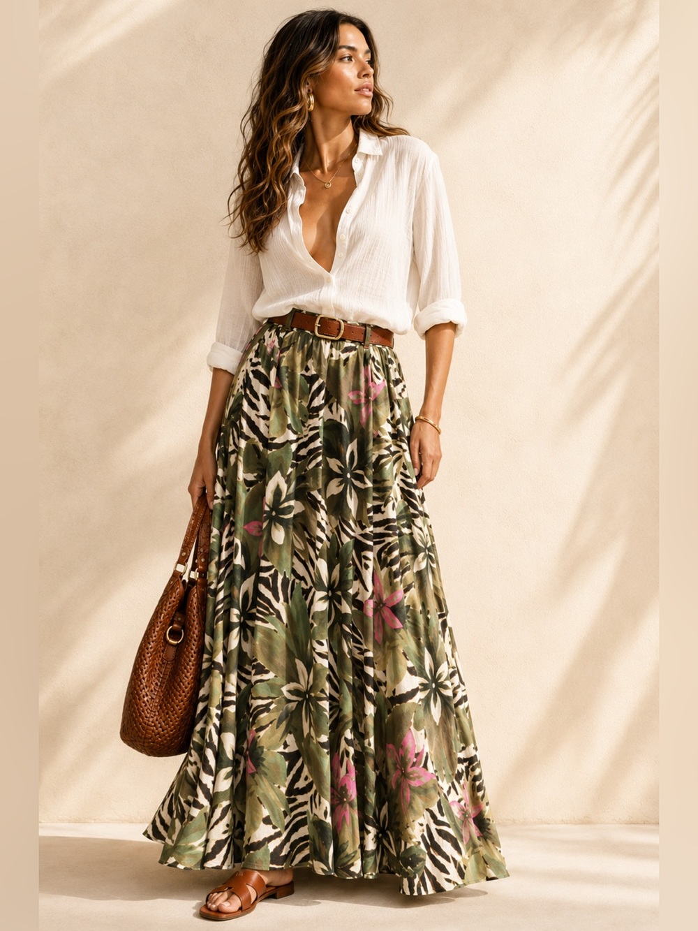 NWT Vintage Tropical Zebra Maxi Skirt Deadstock Blanchelle Sz 16
